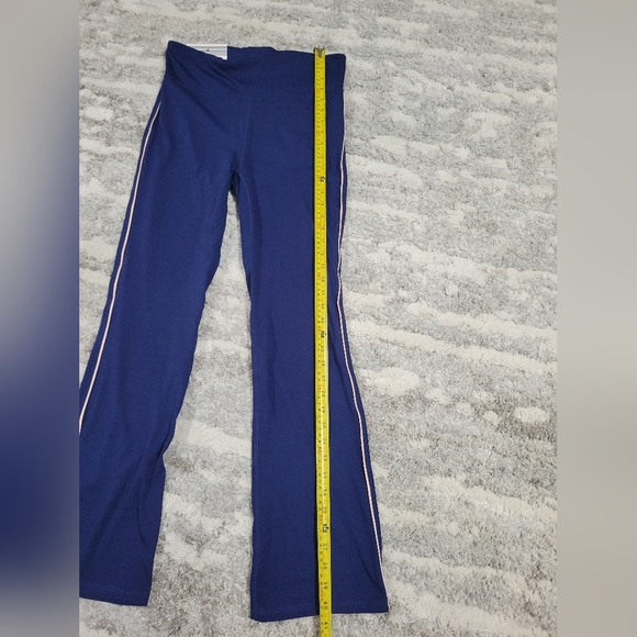 Blue High-Waist Athletic Leggings with White Stripes - Picture 9 of 9